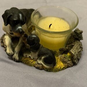 Cottage Core Dog and Puppy candle holder